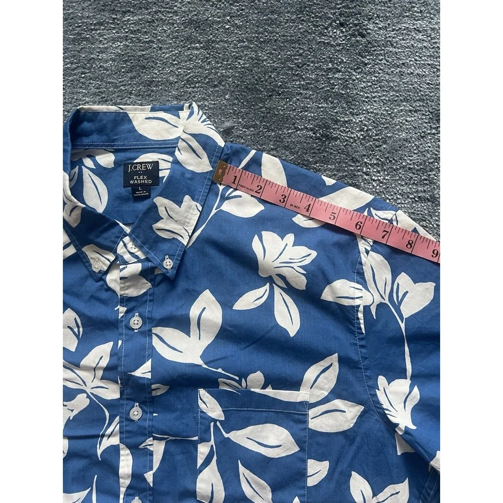 J.Crew‎ Flex Washed Hawaiian Shirt Blue White Floral Men's L
